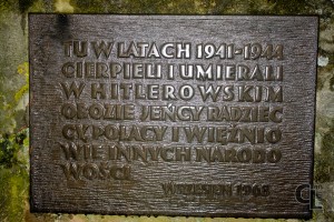 Tablica na pamiątkowym kamieniu ustawionym na placu przed szkołą w Szebniach. W miejscu gdzie stał II Obóz jeniecki w Szebniach.