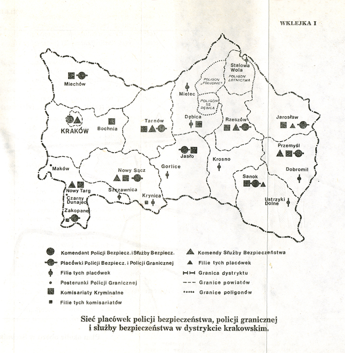 Sieć placówek policji bezpieczeństwa, policji granicznej i Służby bezpieczeństwa w dystrykcie krakowskim. "Obóz jeniecki w Szebniach 1941-42"
